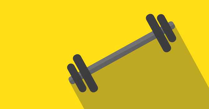 An illustration of a dumbbell against a yellow background