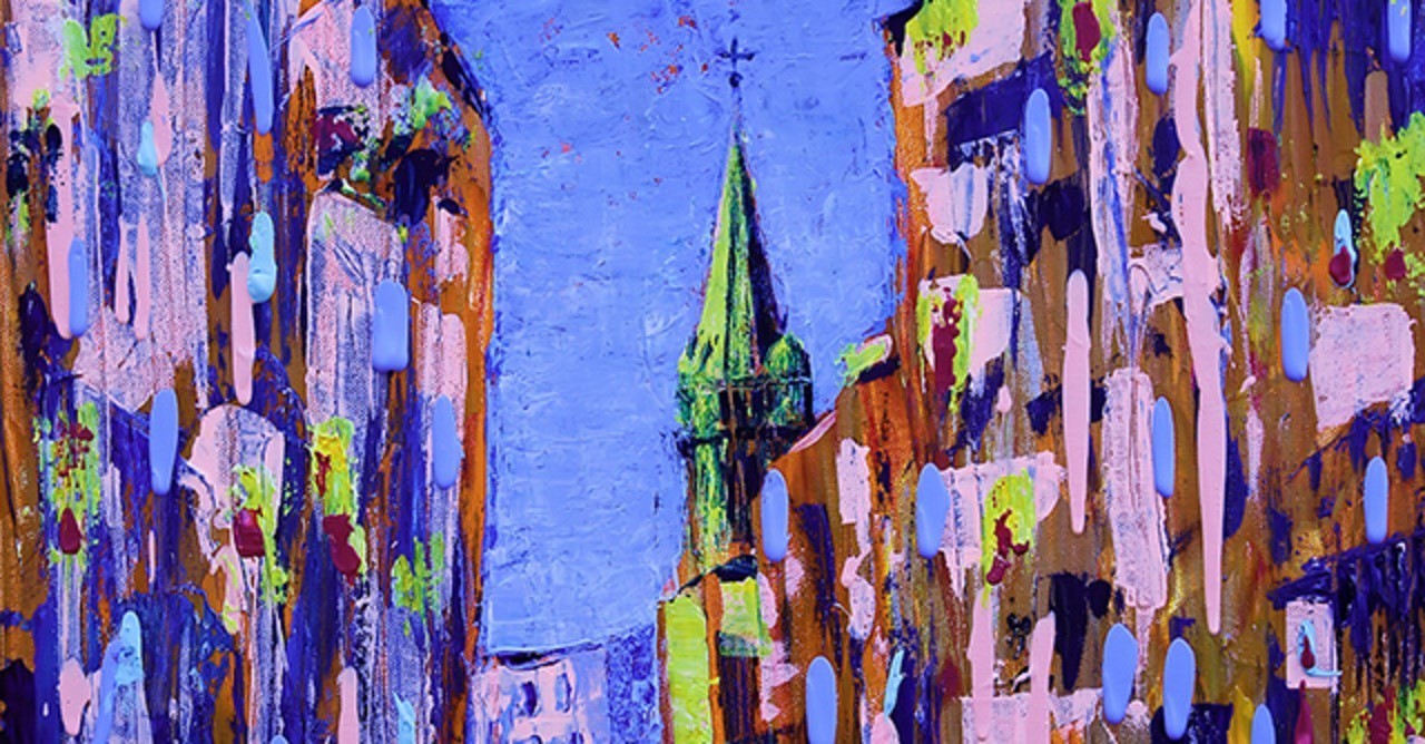 Abstract painting of a church steeple