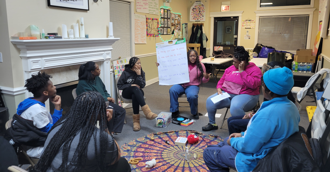 Students take part in a “circle process,” which is a structured conversation facilitated by trained leaders.