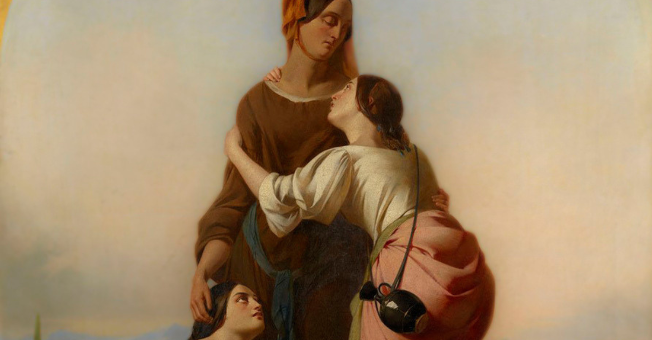 Painting of the Biblical figure Naomi and her two daughters