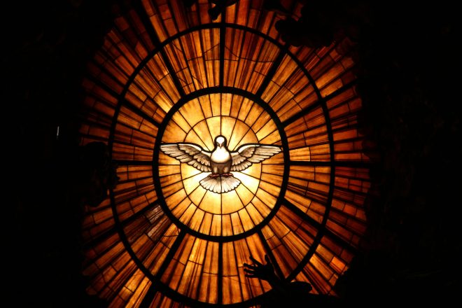 Dove stained-glass window, representing the Holy Spirit