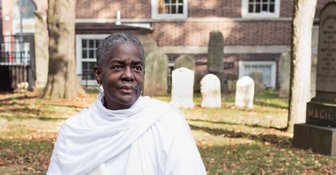 The Rev. Dr. Wanda Lundy, pastor of Siloam Hope First Presbyterian Church in Elizabeth, New Jersey, walks in the church graveyard that inspired the 313 Project.